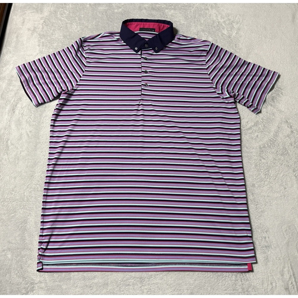 Greyson Polo Shirt Mens XL Purple Striped Short Sleeve Golf Performance Logo